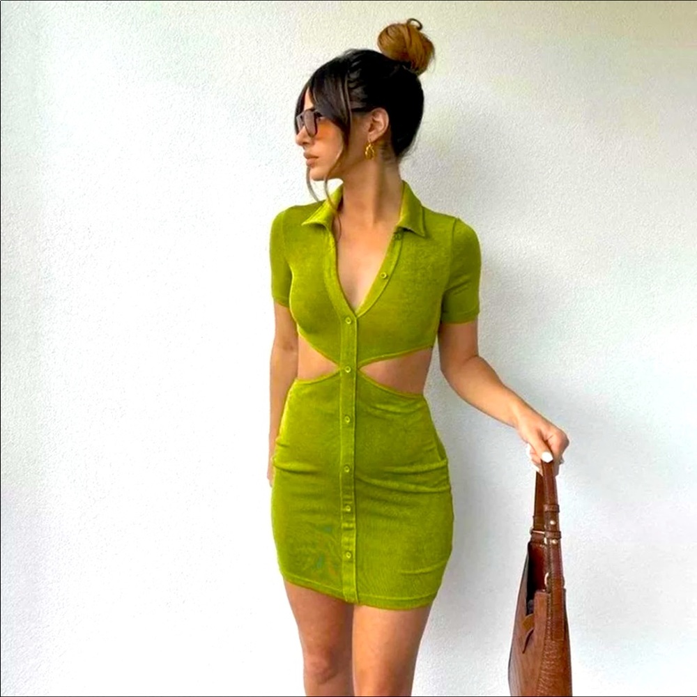 The “ The Grass Is Greener” hollowed out mini dress